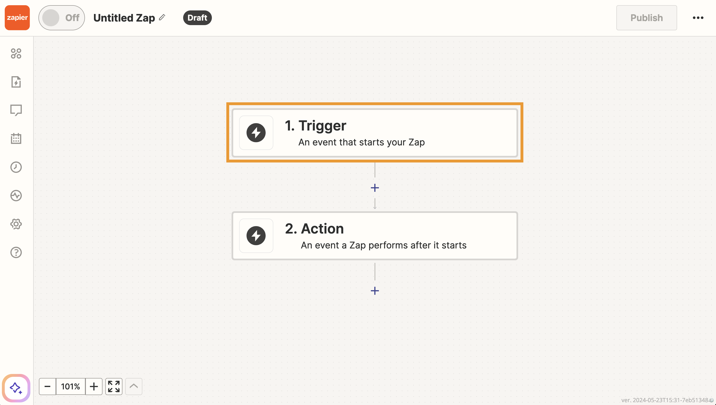 The Trigger button is highlighted on Zapier