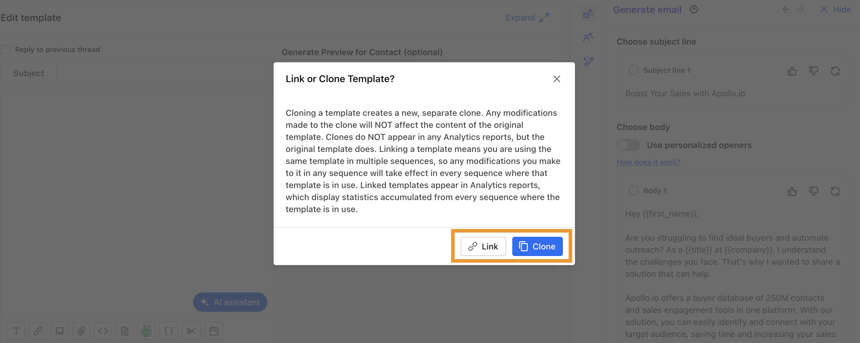 Clone or link the email template.