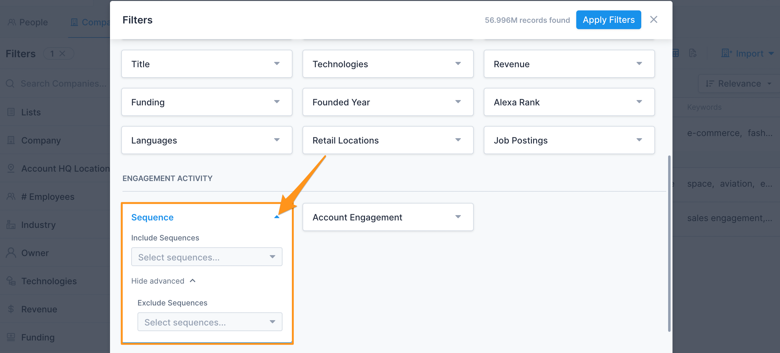 Account Sequence Filter