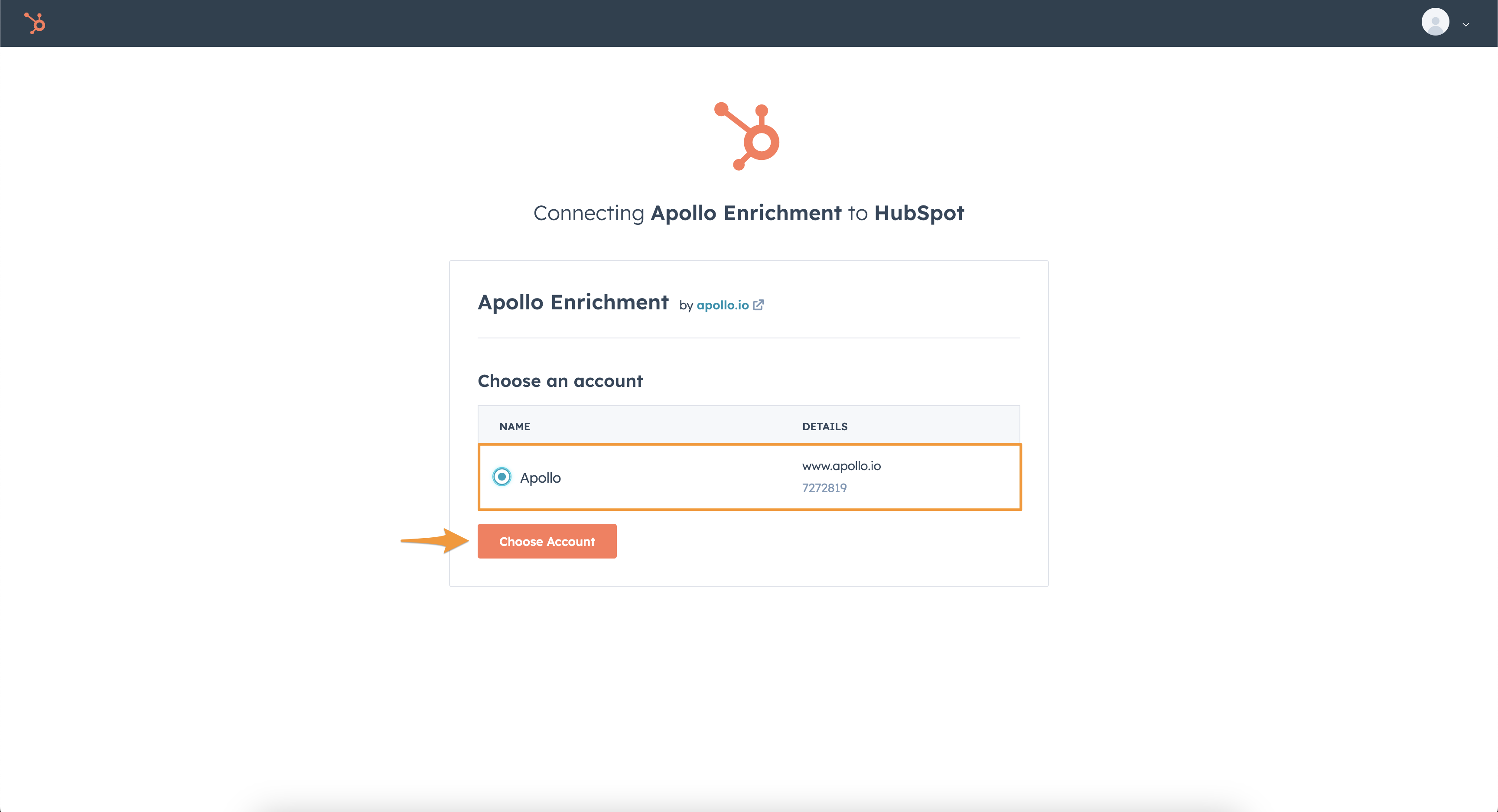 Choose the HubSpot instance to connect.