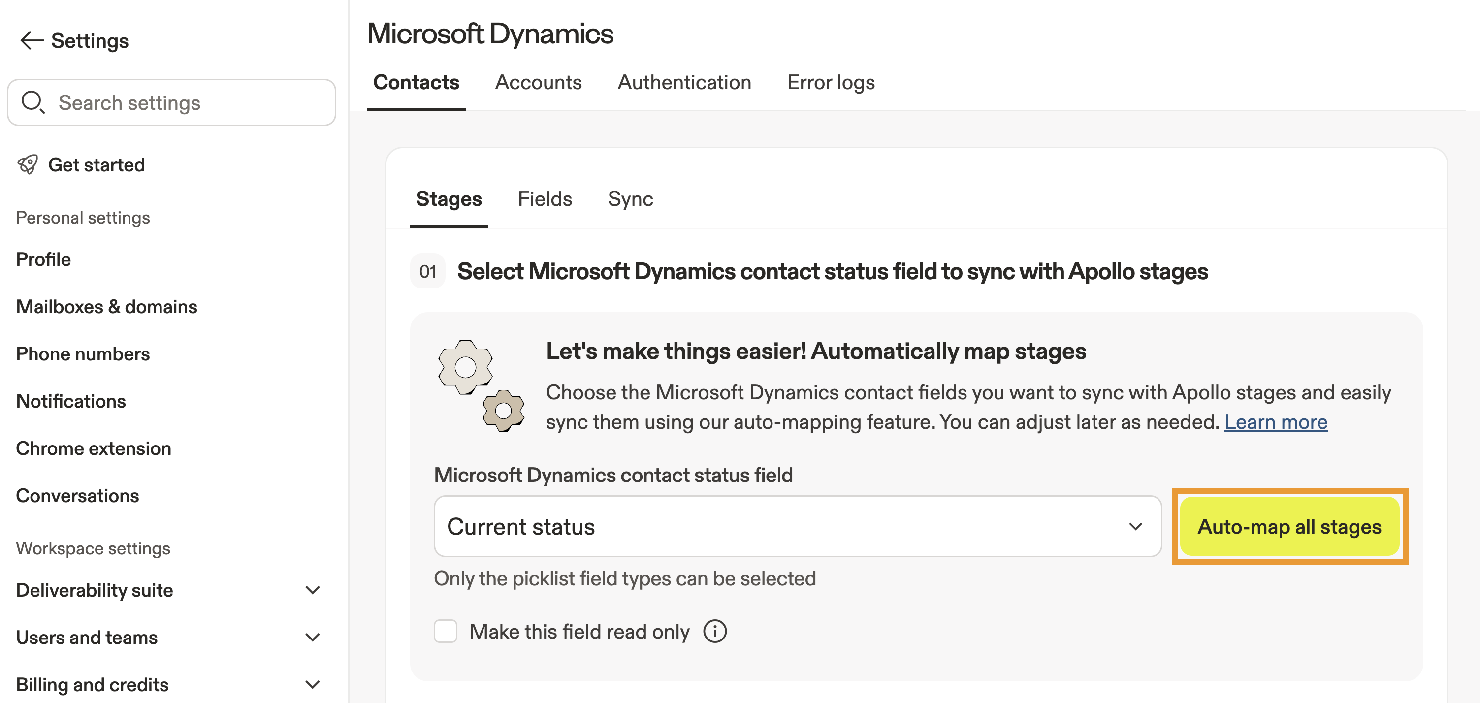 The auto-map all stages button is highlighted