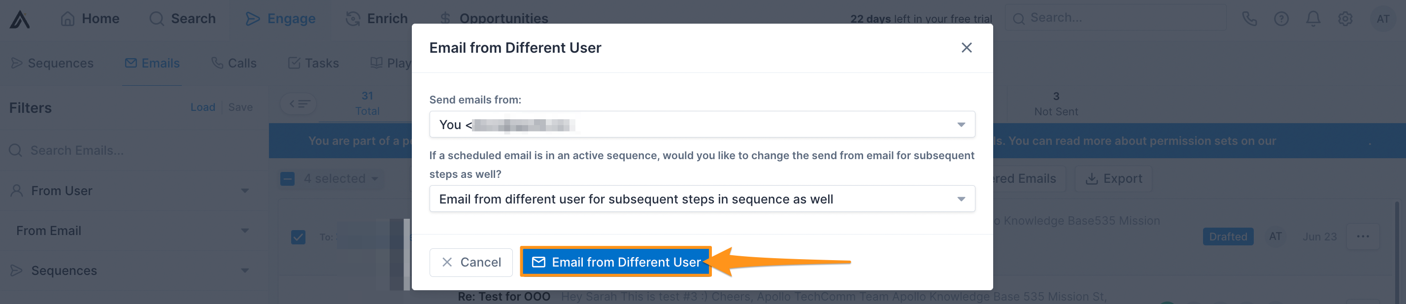Email for Different User Button