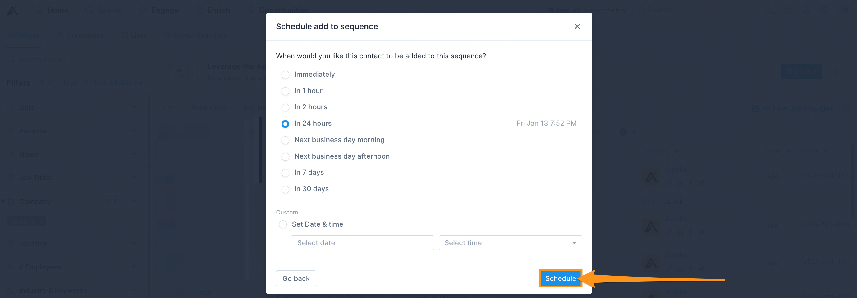 Create and Edit Sequence Sending Schedules – Apollo.io