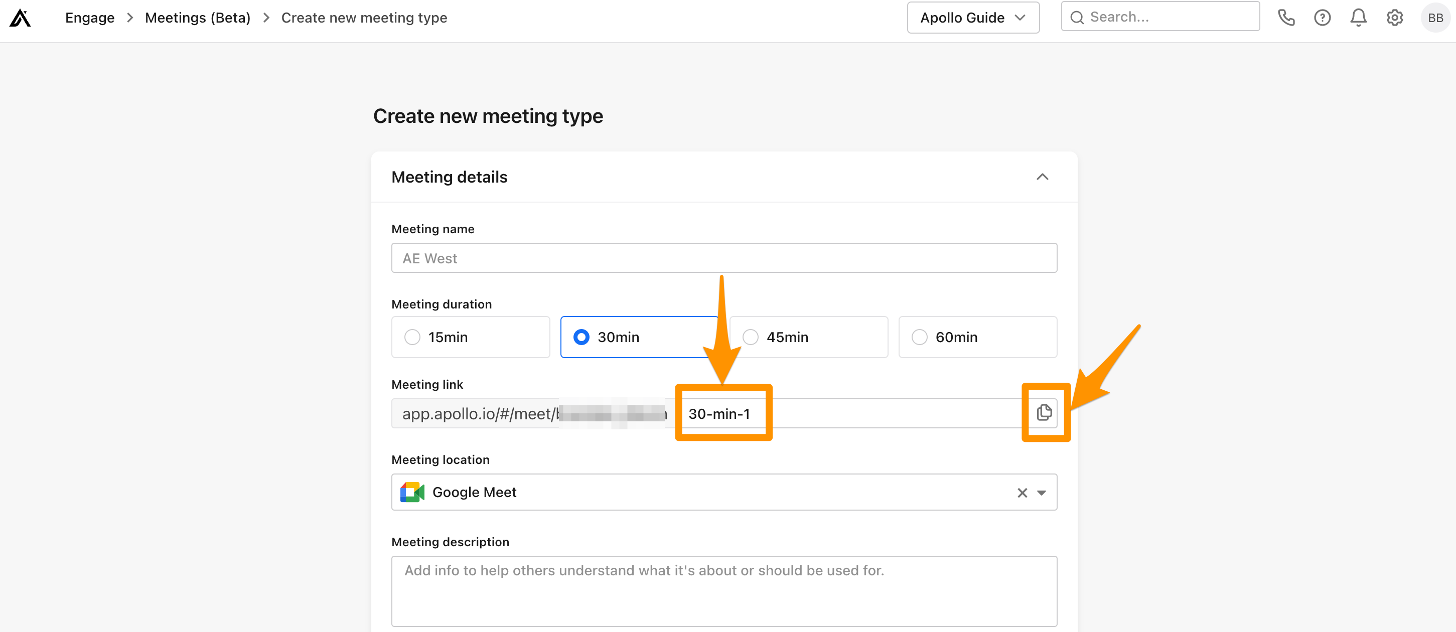 Edit and Copy Link in Meeting Link Text-Box
