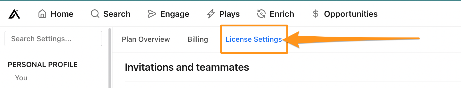 License settings tab in manage plan settings