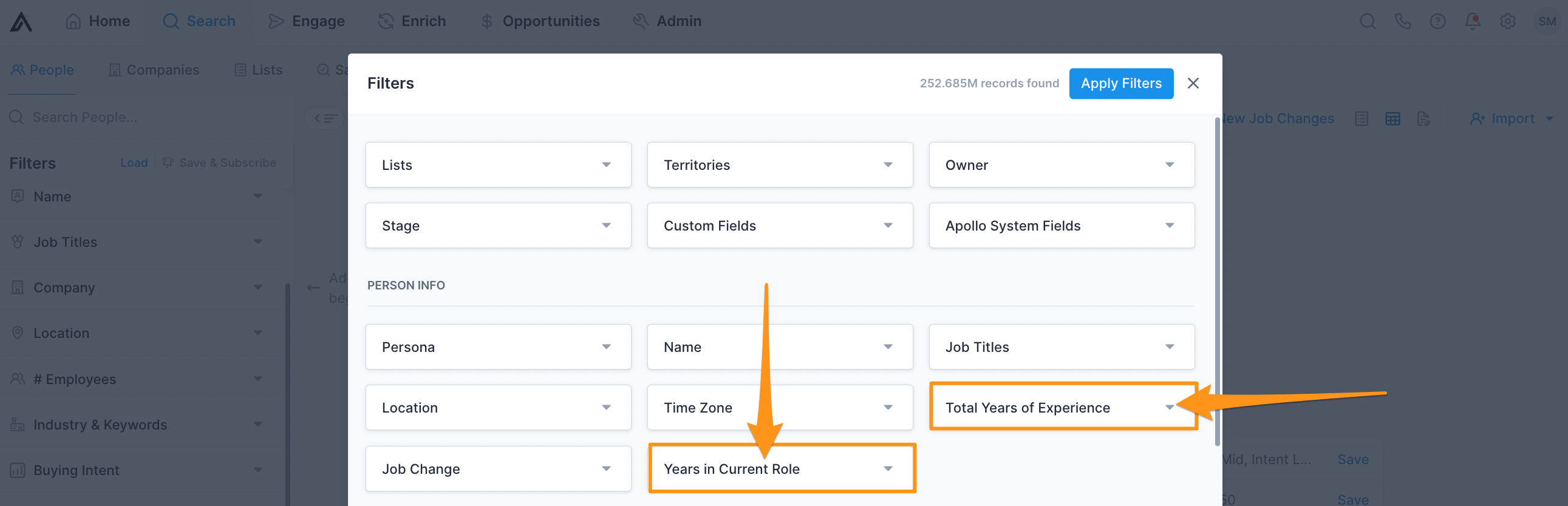 New Recruitment Filters in More Filters Modal