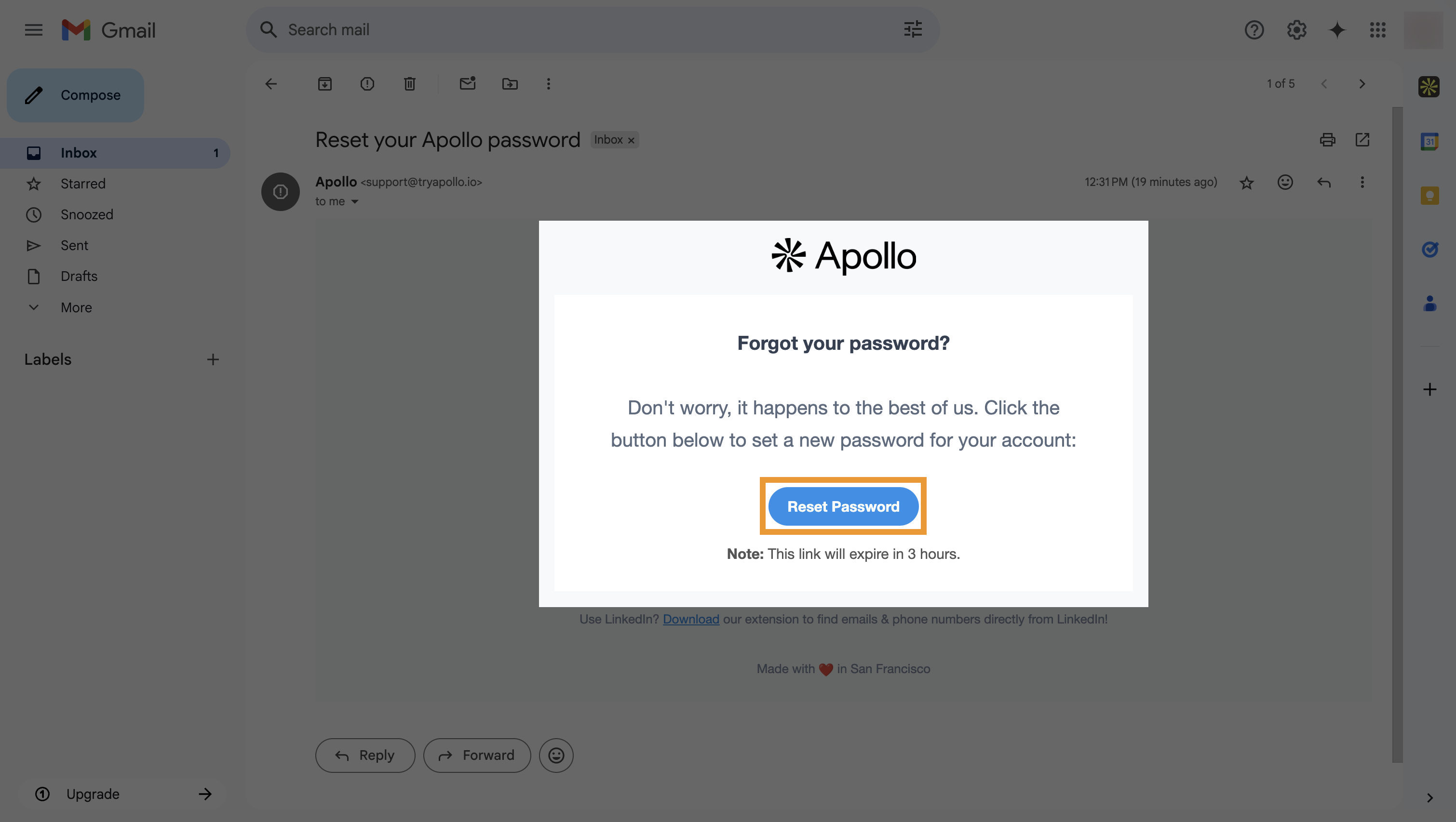 Reset password email