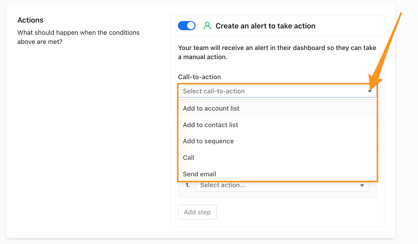 Call to action drop-down