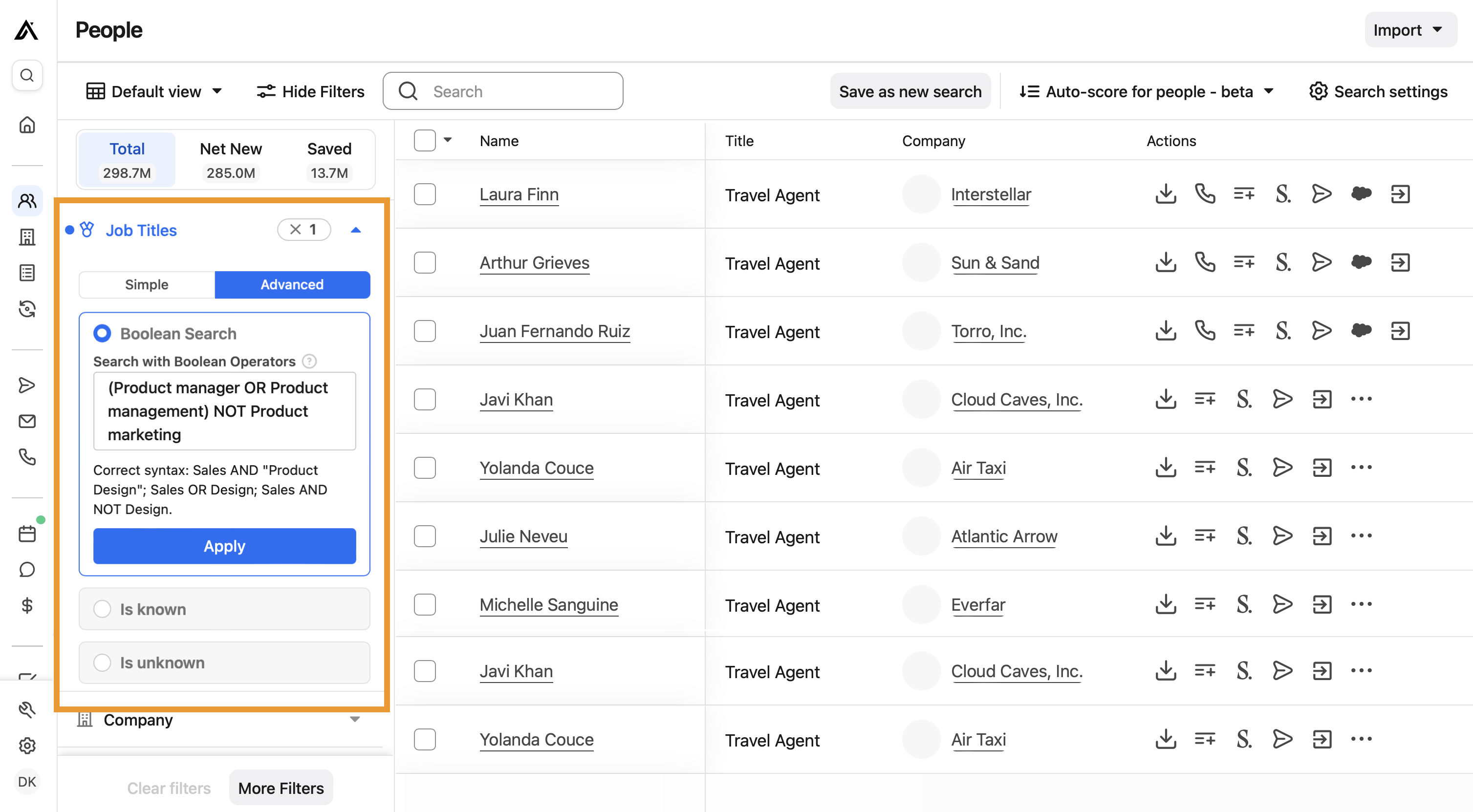 Search Job Titles with Boolean Operators – Apollo