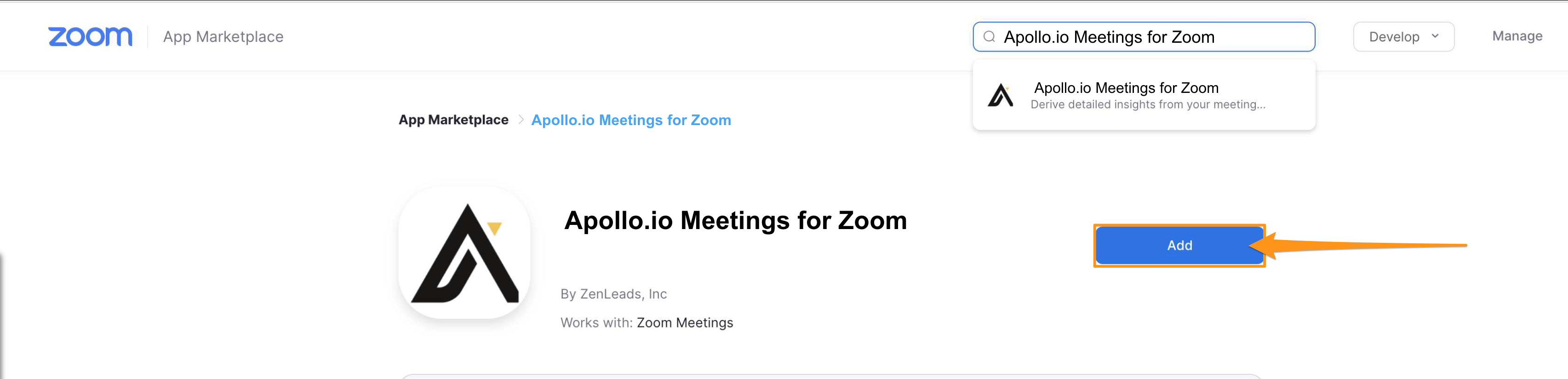 Add button next to Apollo Meetings
