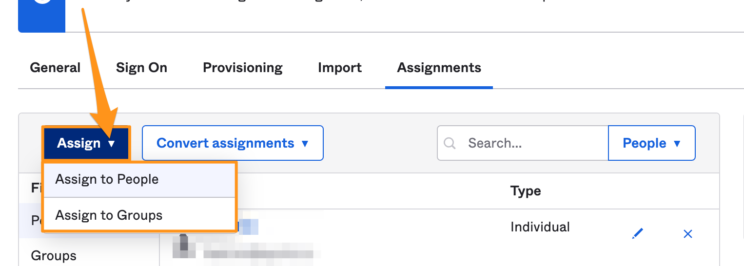 Assign drop-down on assignments tab