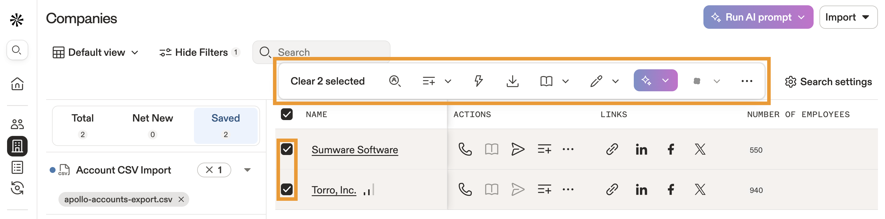 Account actions
