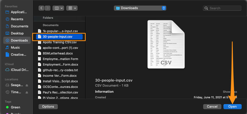 Select CSV File