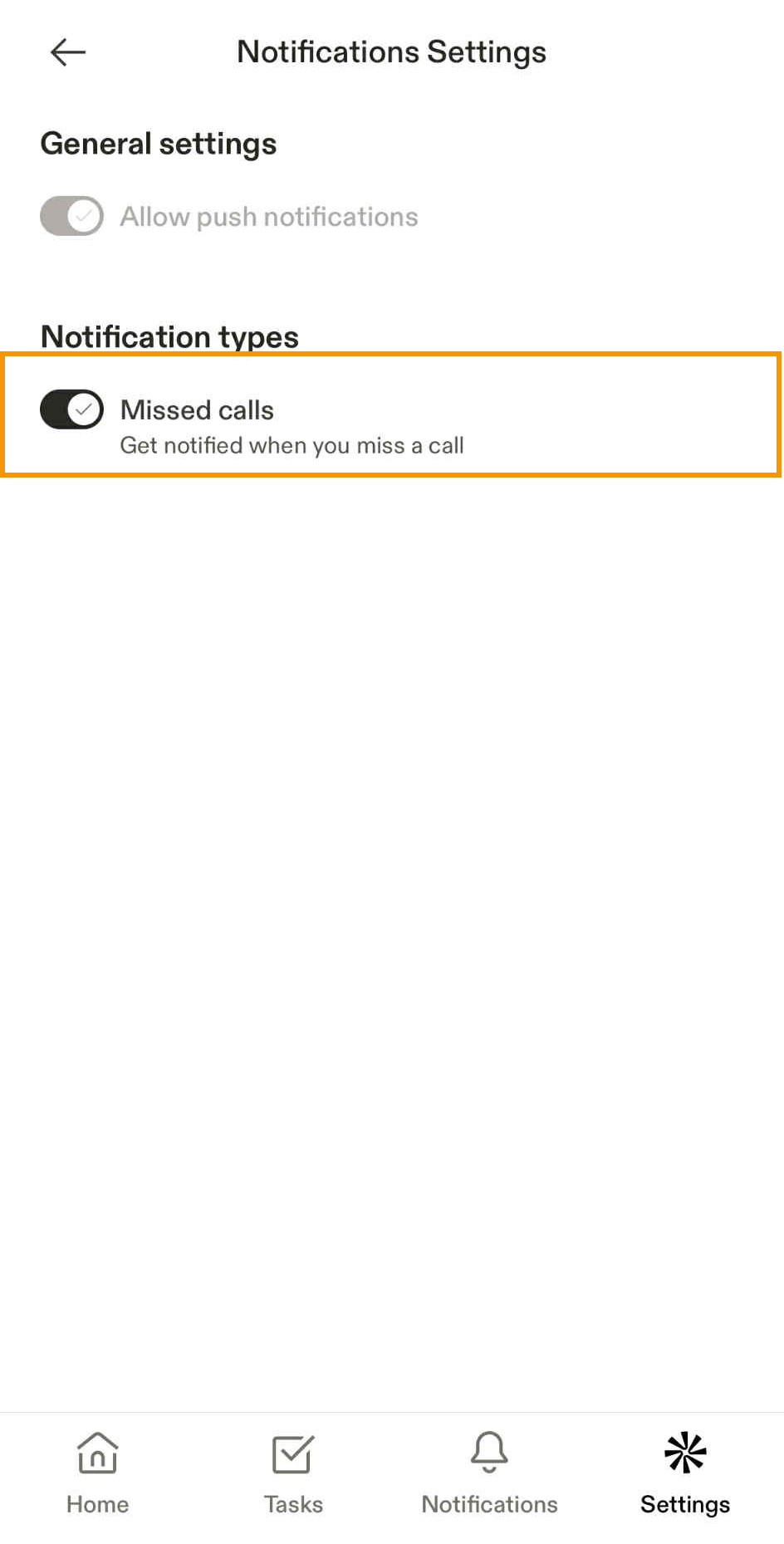 Toggle On Missed Calls