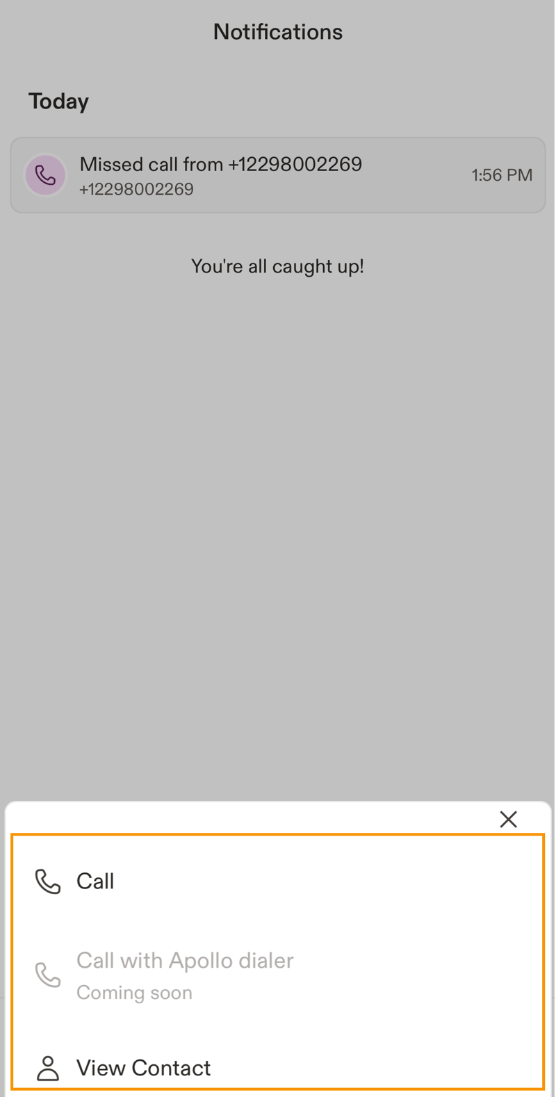 Tap Call or View Contact