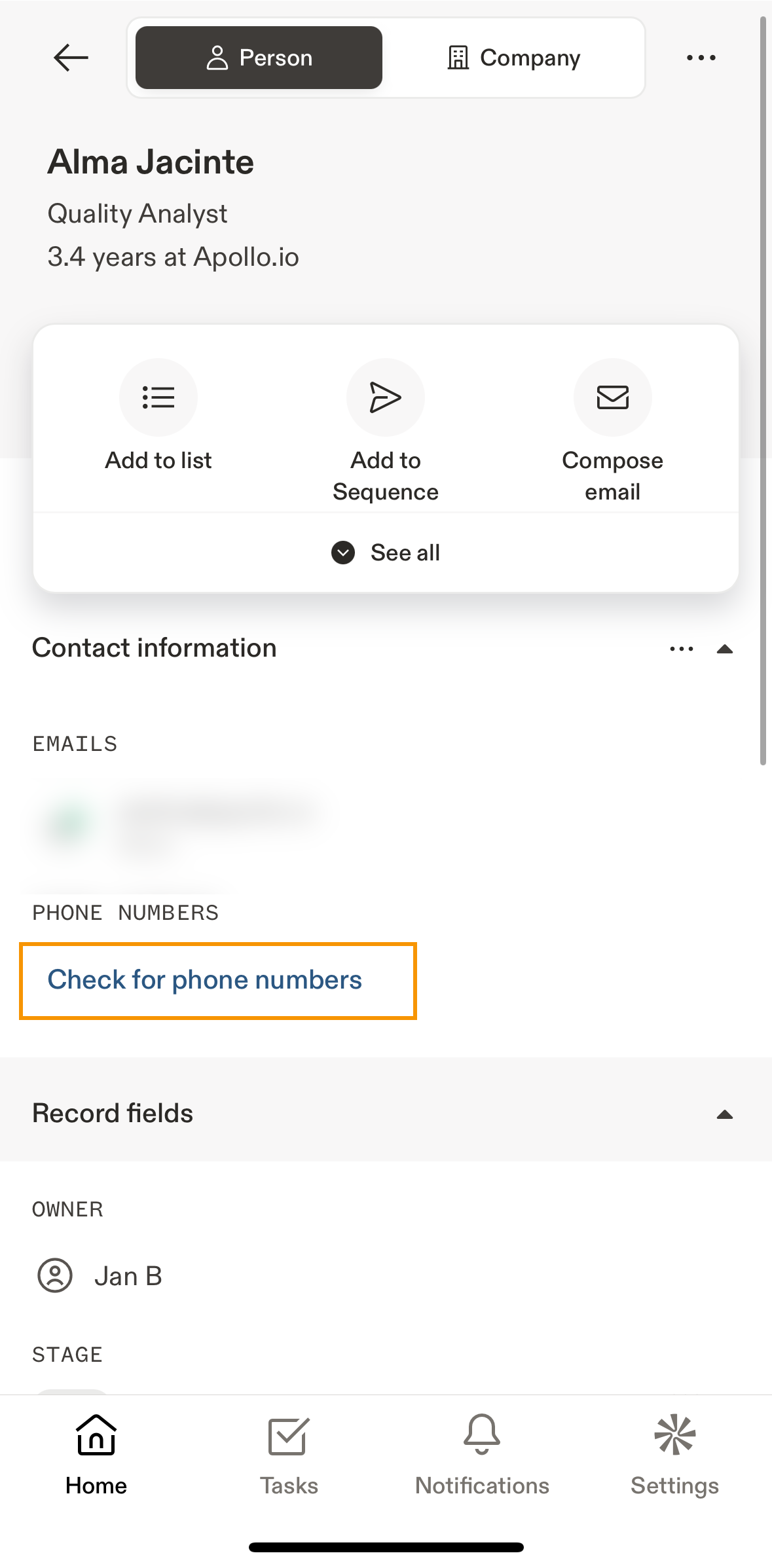 Tap Check for Phone Numbers