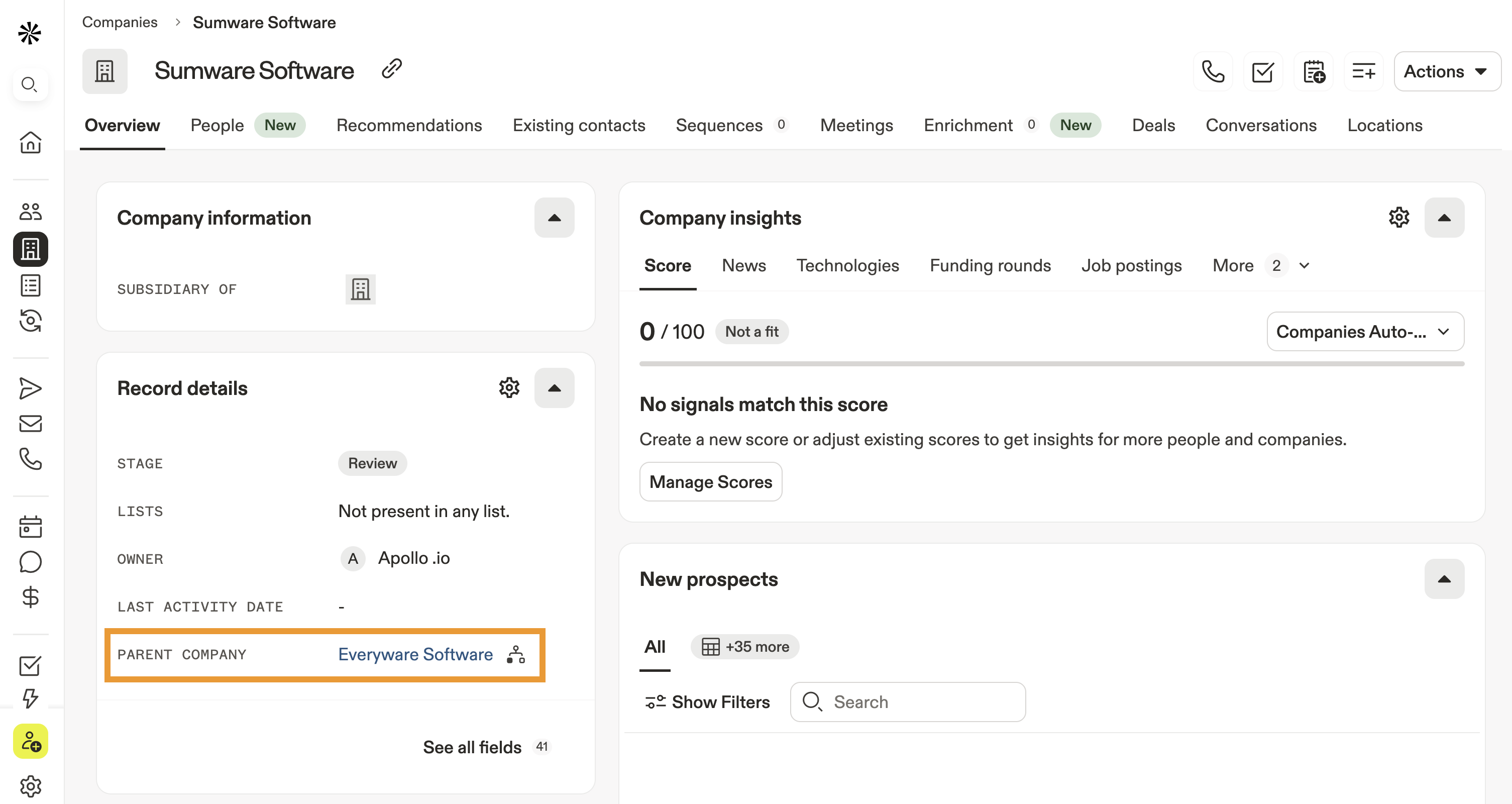 Parent Account Drop-Down