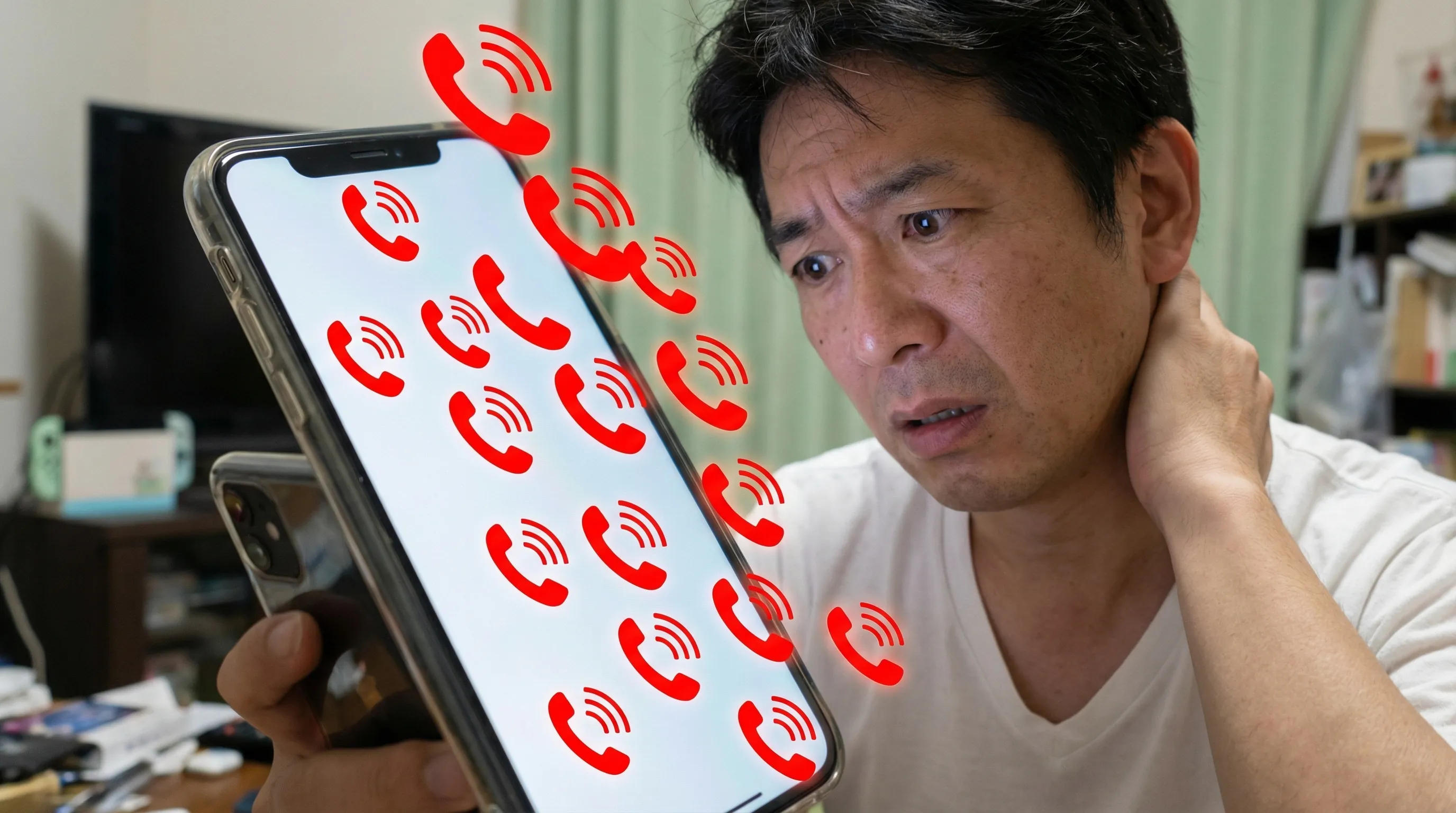 一括査定に登録した直後、スマホに大量の着信通知が来ている画面