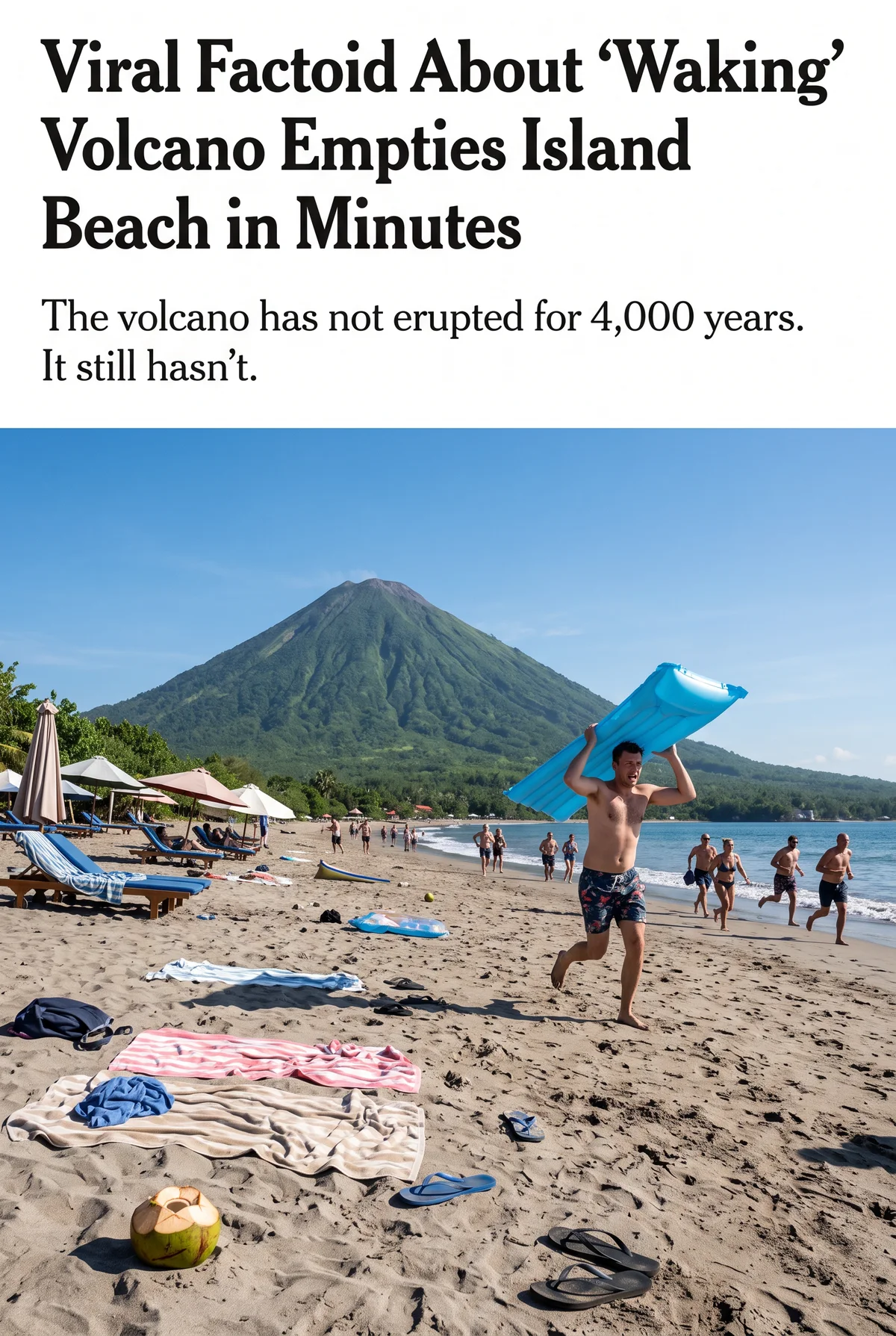 Viral Factoid About 'Waking' Volcano Empties Island Beach in Minutes