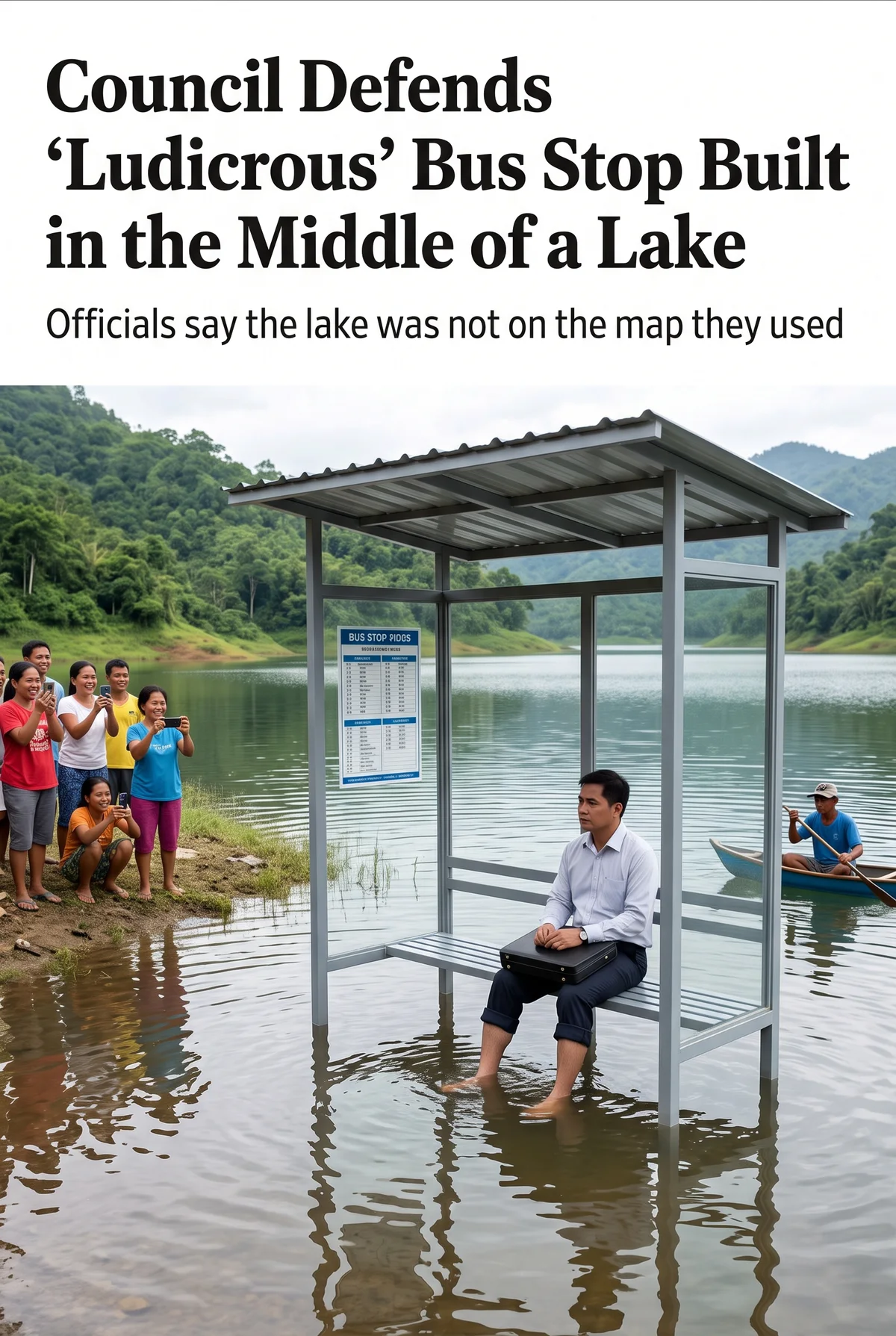 Council Defends 'Ludicrous' Bus Stop Built in the Middle of a Lake
