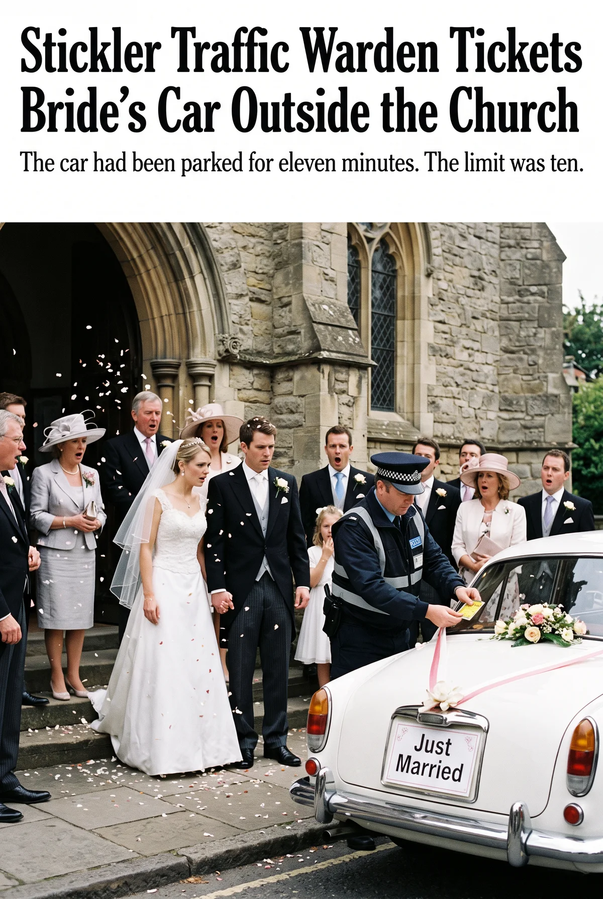 Stickler Traffic Warden Tickets Bride's Car Outside the Church