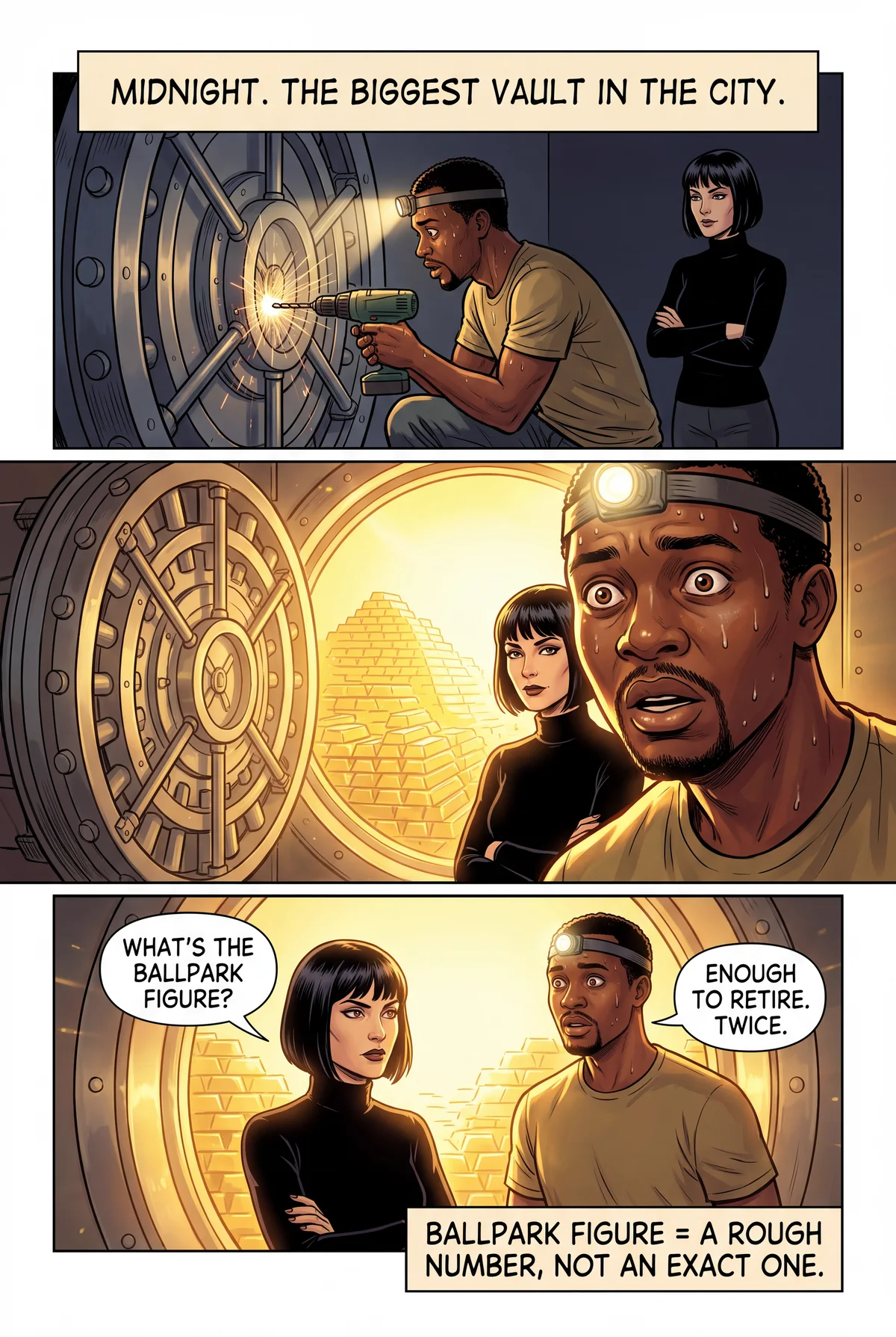 A one-page comic about "ballpark figure".