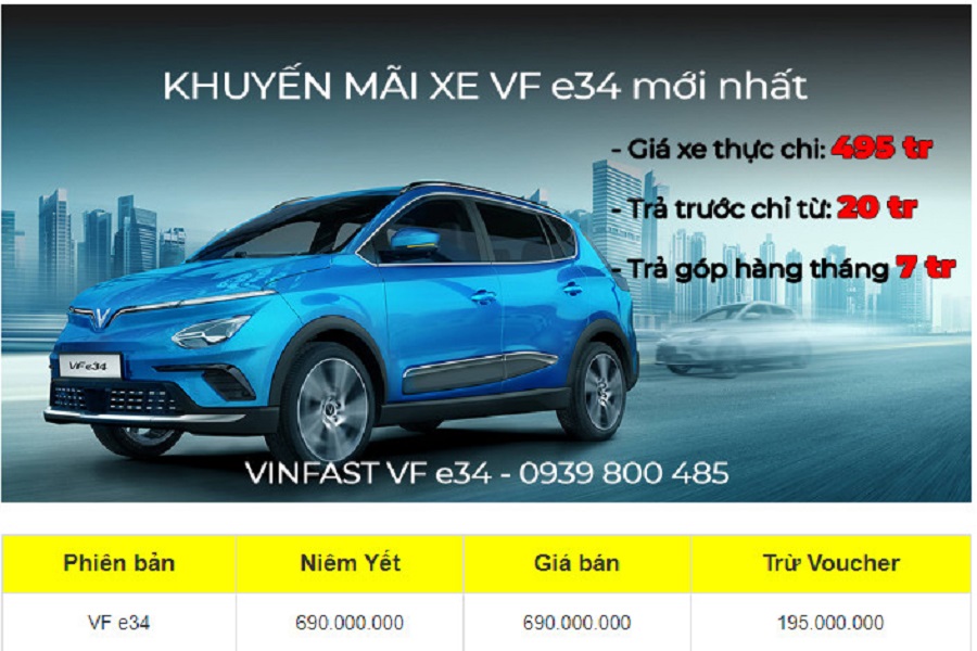 Chương trình khuyến mãi xe ô tô VinFast VF e34