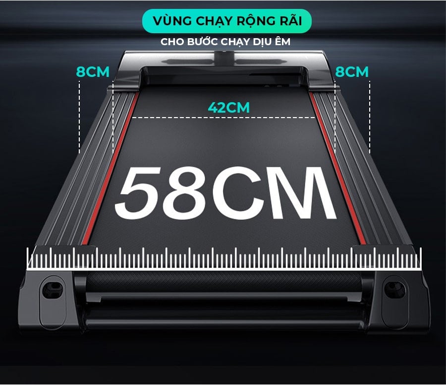 Thảm chạy rộng rãi cho bước chạy êm ái