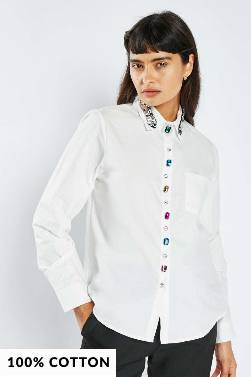 Gemstone Trim Cotton Shirt