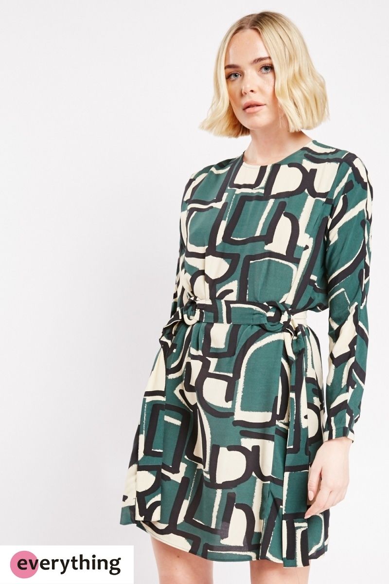 Belted Abstract Art Mini Dress