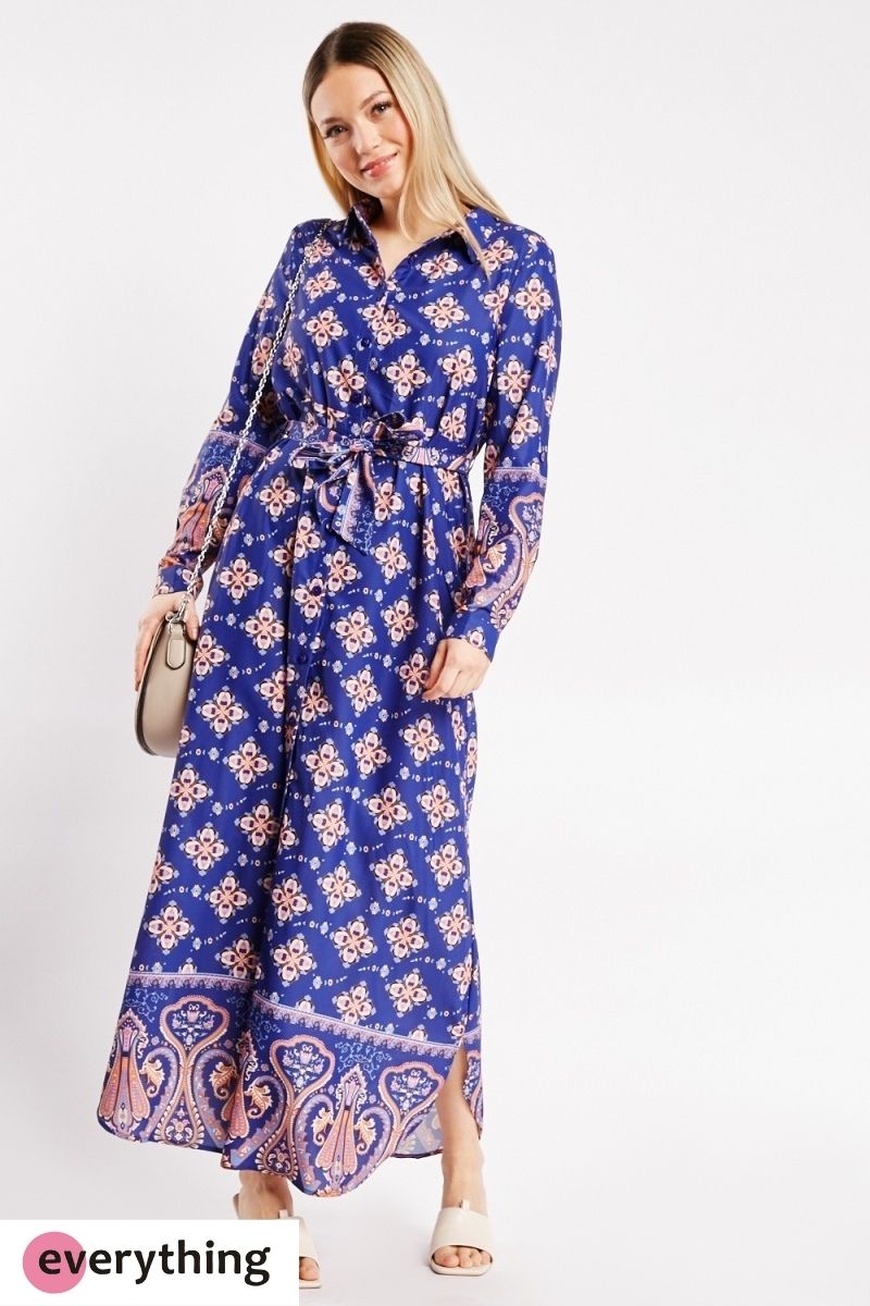 Multi Ethnic Print Shirt Dress