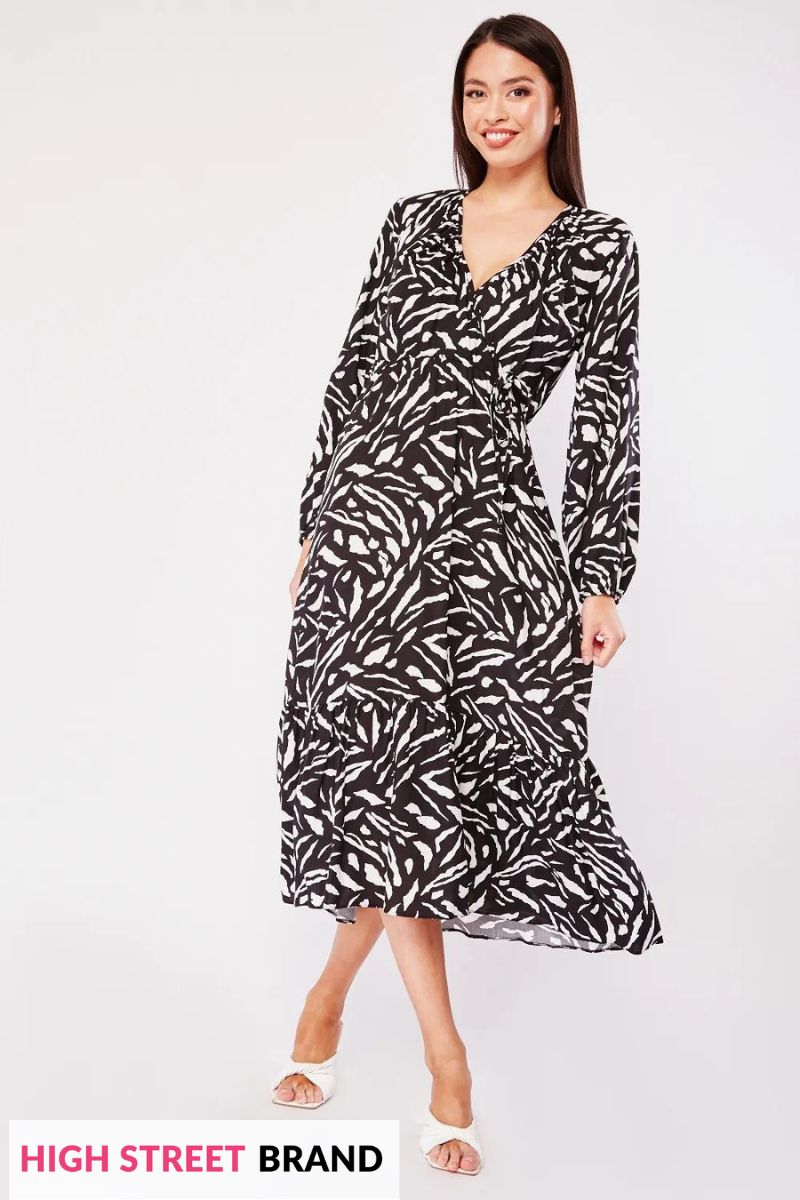 Long Sleeve Printed Midi Dress