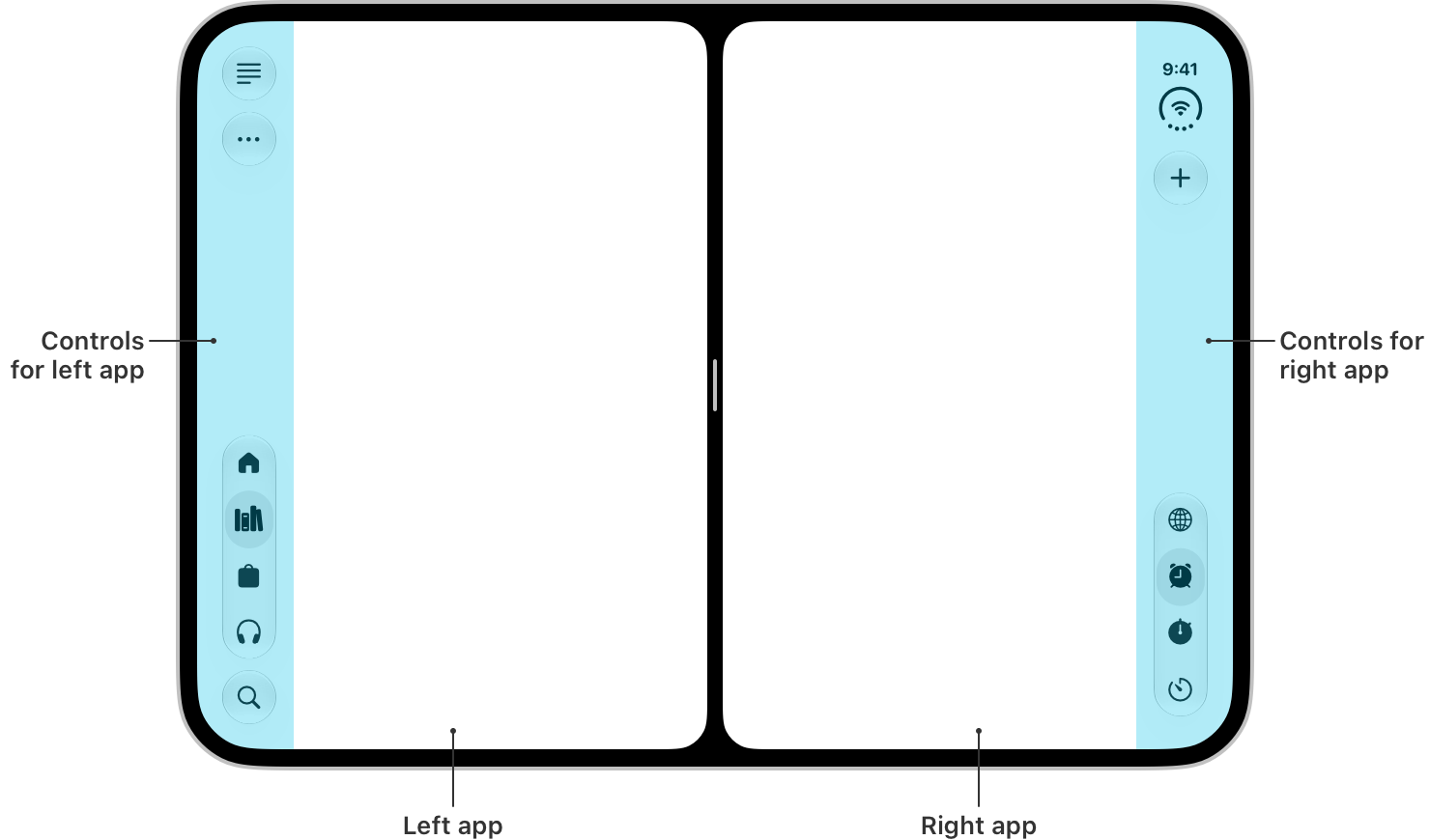 iPhone Duo 안쪽 화면에서 두 앱이 나란히 열린 Split View