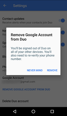 delete account duo mobile app