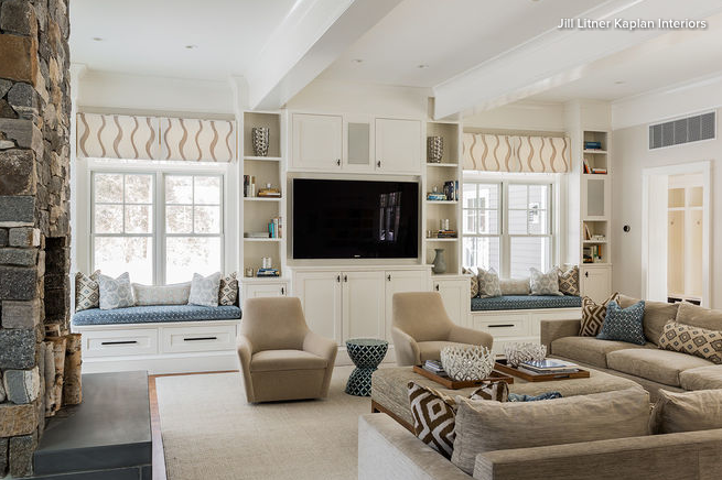 Sofa and loveseat on right with two arm chairs in center