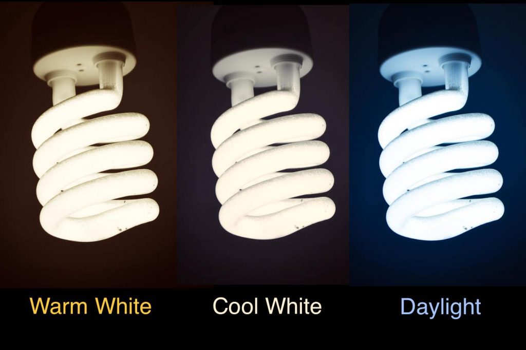 three lightbulbs in different color ranges