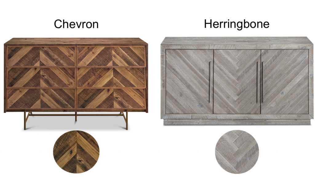 Image depicting chevron versus herringbone patterns side by side