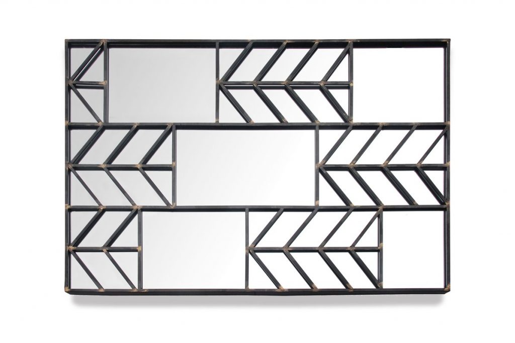 Mirrored and metal chevron-patterned table top