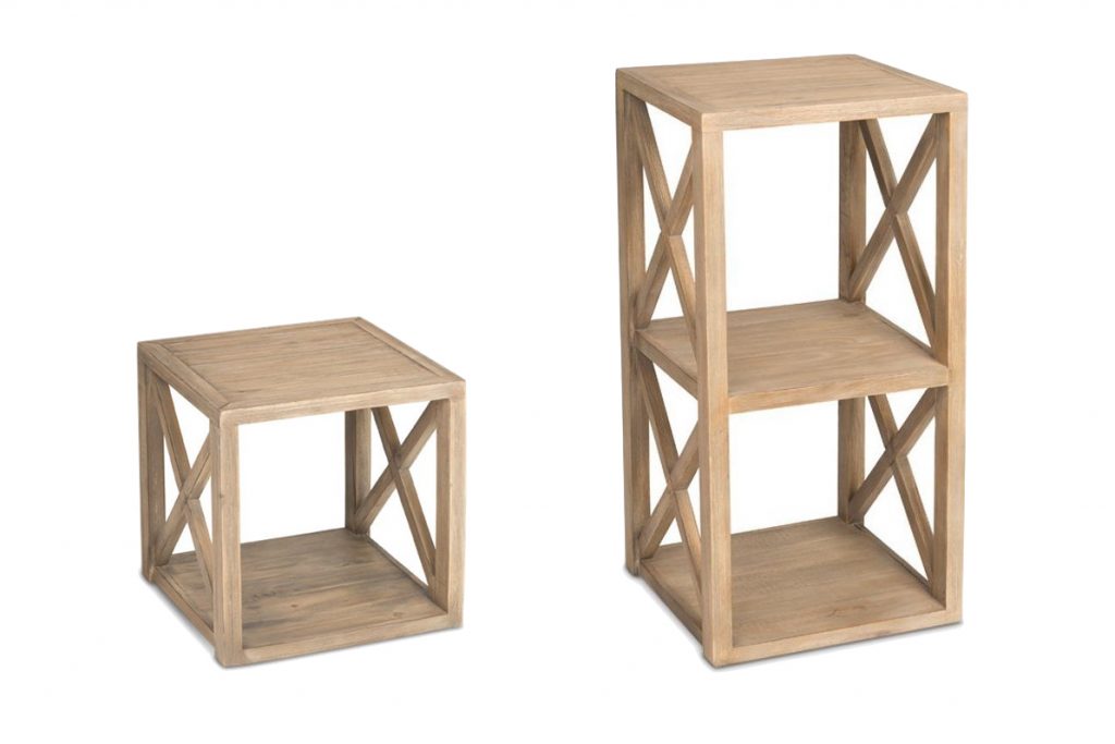 two wooden stacking boxes