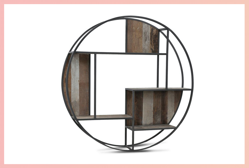 wooden circular wall shelf