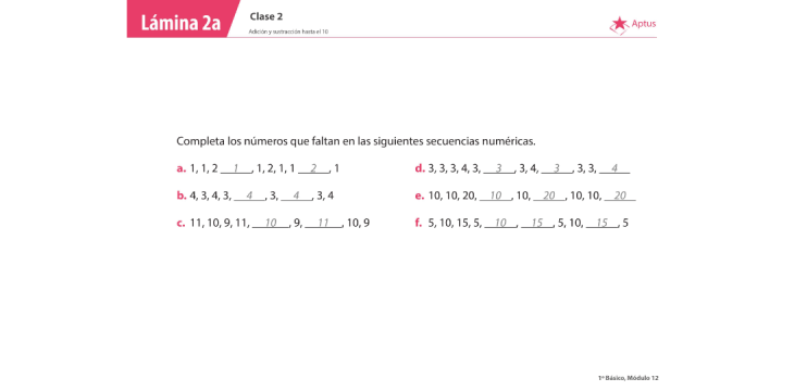 Lámina de planificación de clase matemáticas primero básica, dos