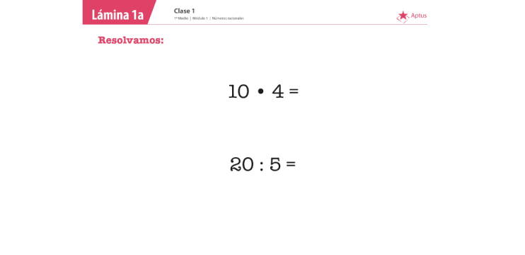 Lámina de planificación de clase matemáticas, primero medio, uno