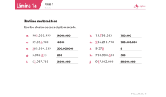 Lámina de planificación de clase matemáticas, quinto básico, uno