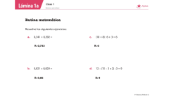 Lámina de planificación de clase matemáticas, sexto básico, uno