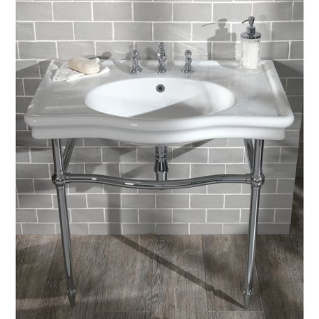 Classic washbasin console with brass support in chrome