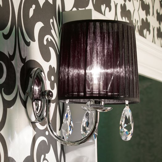 Raffaello wall lamp with black fabric shade and cristal charms