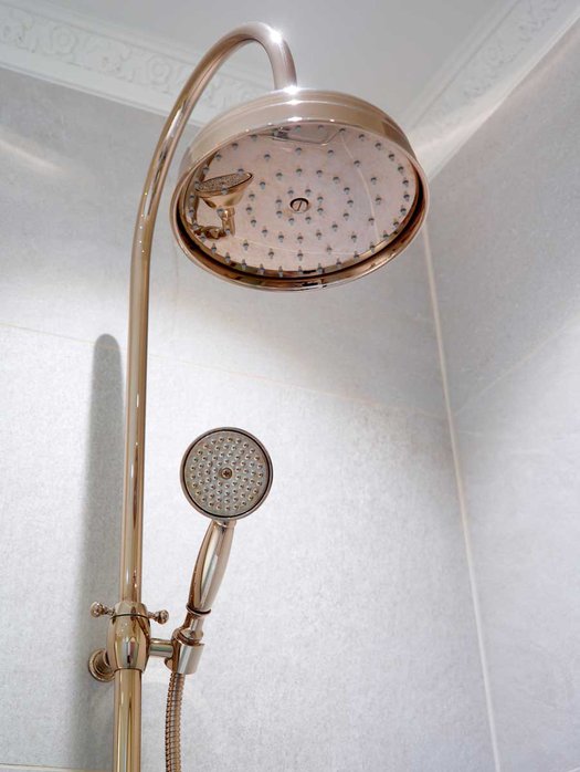 Retro style shower ensemble in the finish English Gold