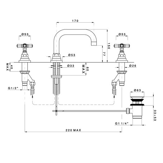 Batterie 3 trous pour lavabo 950.2318.xx.xx