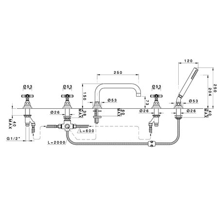 Deck-mounted 5-hole mixer tap 950.2324.xx.xx