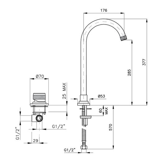 Tablet mounted high single lever basin mixer